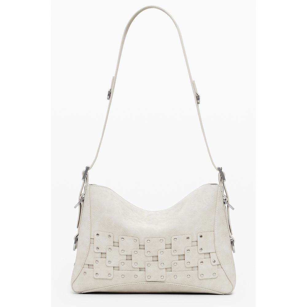 Desigual Beige Polyethylene Women Handbag with removable shoulder handle and internal pocket, featuring chic contrasting details.