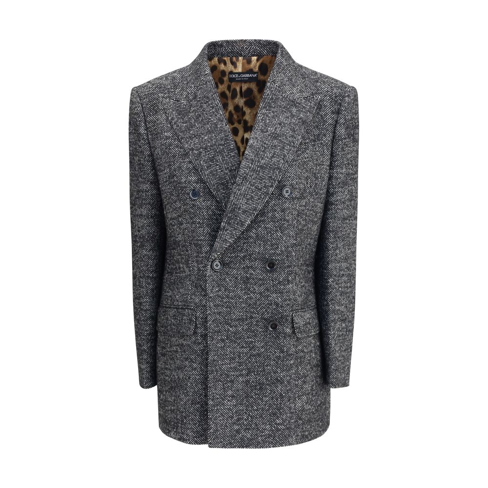 Dolce & Gabbana Gray Fleece Wool Blazer with peaked lapels and double-breasted design, featuring a tailored and elegant silhouette for AW25.