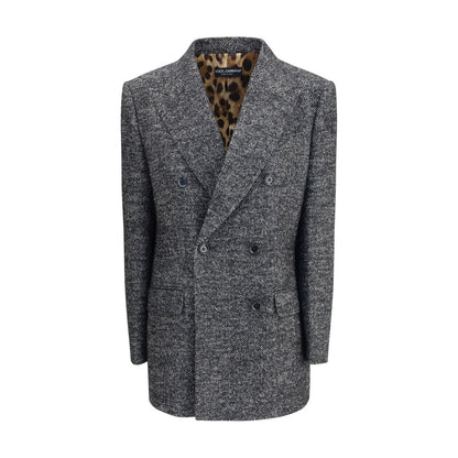 Dolce & Gabbana Gray Fleece Wool Blazer with peaked lapels and double-breasted design, featuring a tailored and elegant silhouette for AW25.