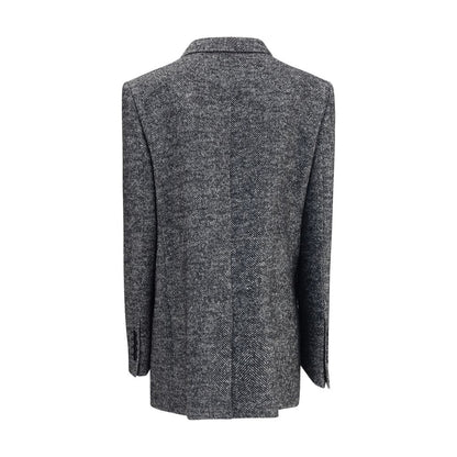 Back view of Dolce & Gabbana Gray Fleece Wool Blazer with double-breasted design and peaked lapels, perfect for formal looks.