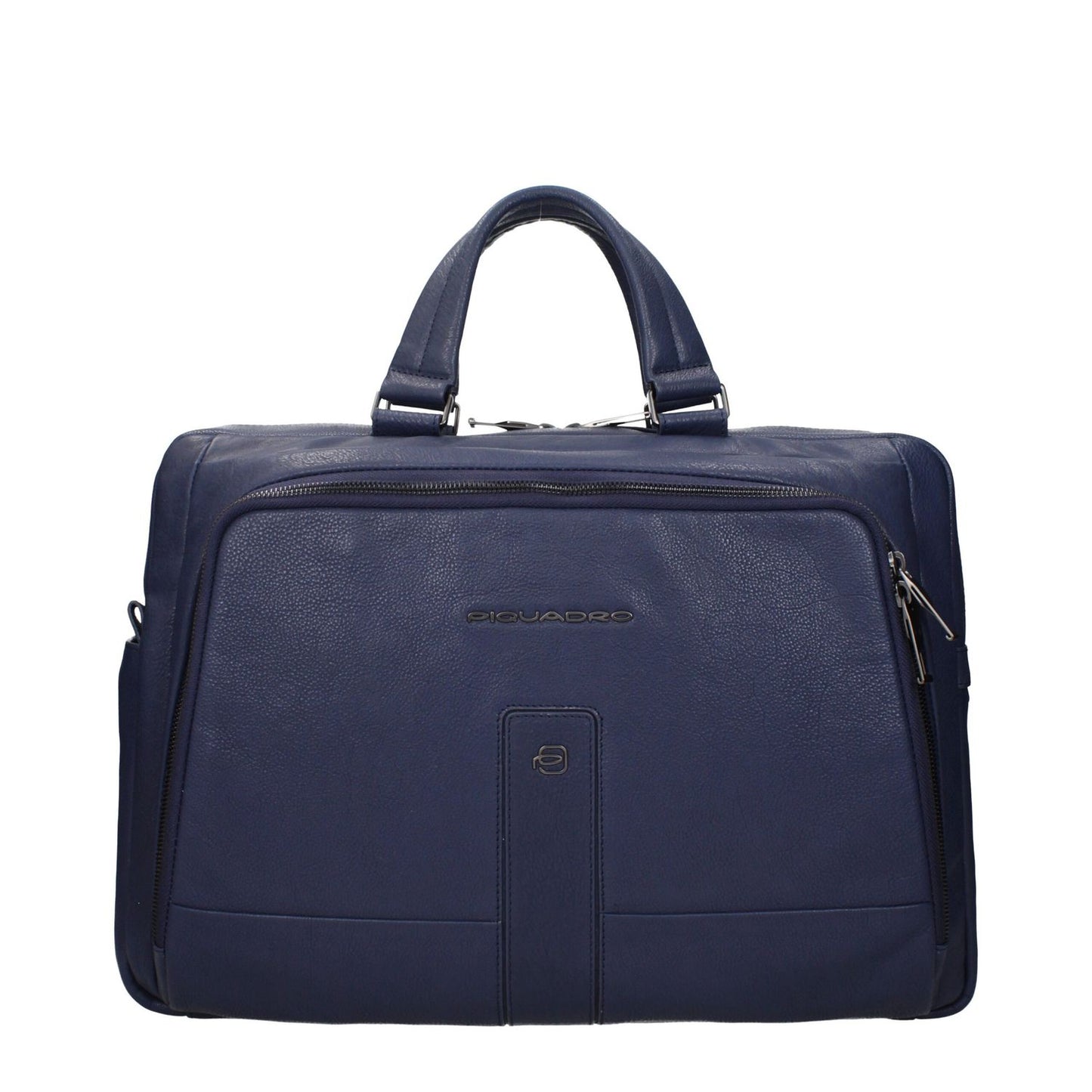Piquadro Blue Leather Business And Laptop Bag with adjustable shoulder strap and vintage effect design, ideal for work and travel.