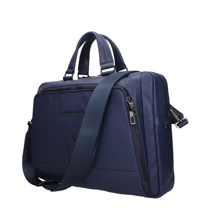 Piquadro Blue Leather Business And Laptop Bag with adjustable strap and vintage effect, suitable for iPad/PC, MPN CA6025S129BLU.
