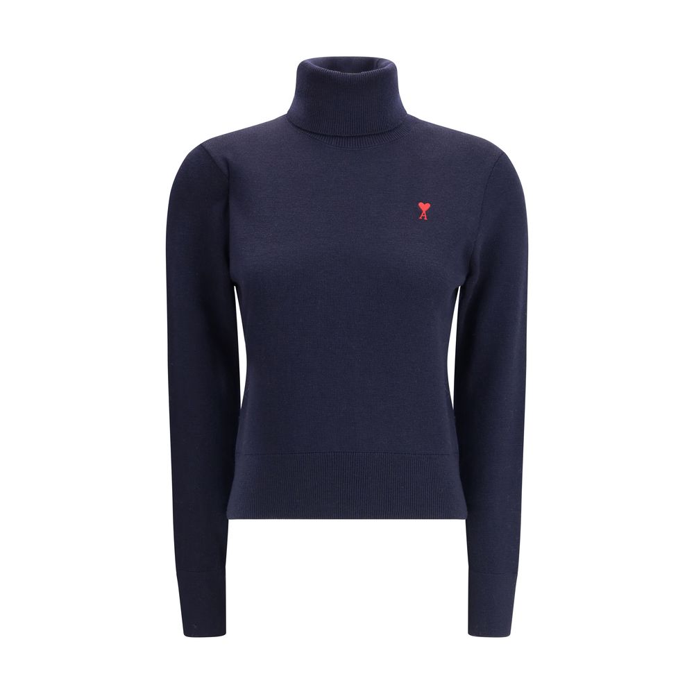 Ami Paris Blue Merino Wool Turtleneck