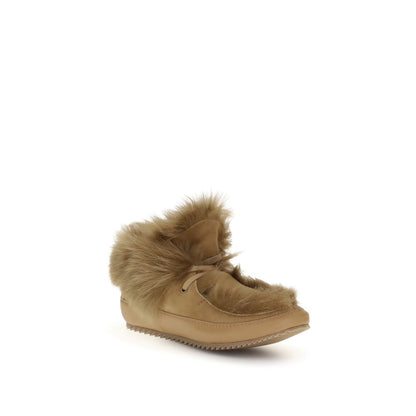 Pedro García Beige Leather Ankle Boots with fur lining and knurled sole for grip, ideal for colder days.