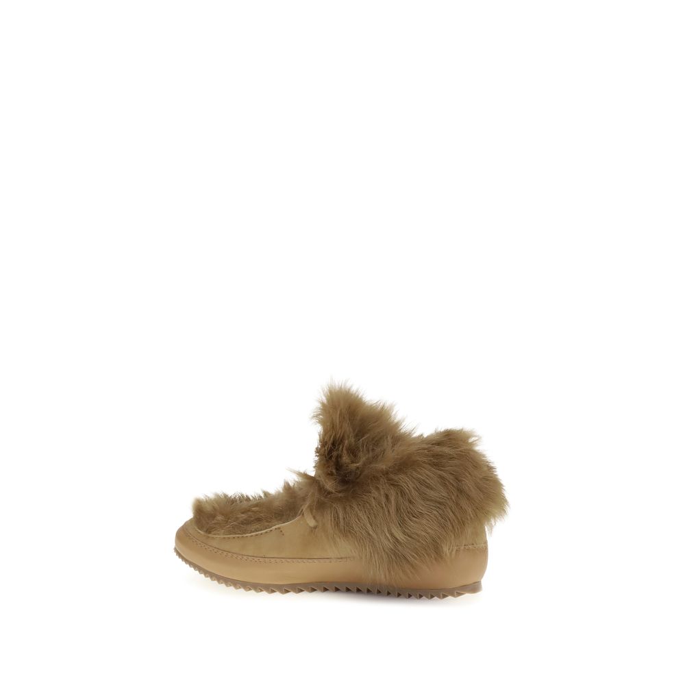 Pedro García Beige Leather Ankle Boots with fur lining and knurled sole, side view.
