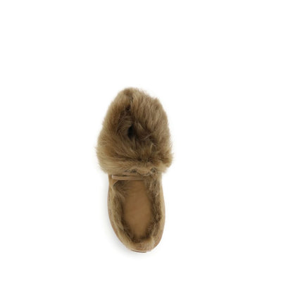 Top view of Pedro García Beige Leather Ankle Boots with warm fur lining, showcasing elegant design and comfort.