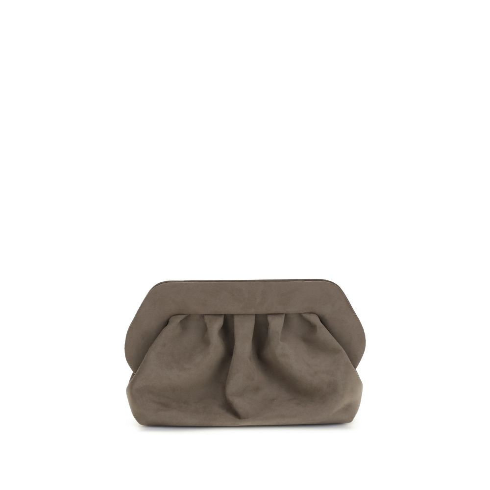 THEMOIRè Brown Other Fibres Clutch Bag in suede with removable shoulder strap and top magnetic closure, perfect for versatile use.