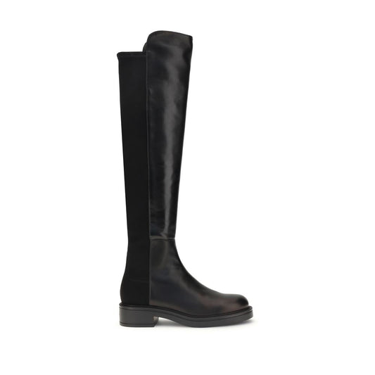 Stuart Weitzman Black Leather Over The Knee boots with sleek design and block heel.