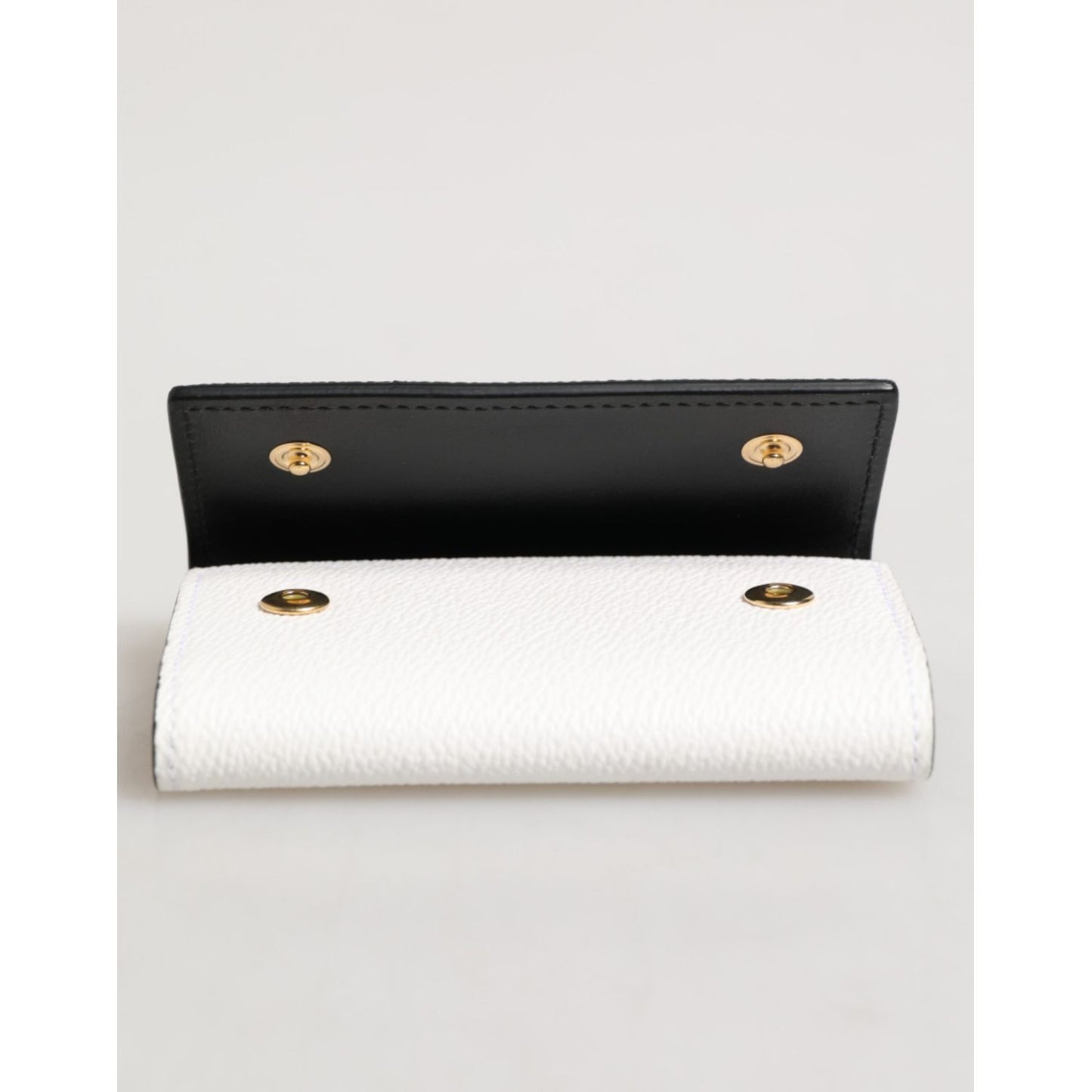 Dolce & Gabbana White Leather Card Case Holder Wallet Gold Logo Plate  Key Holder