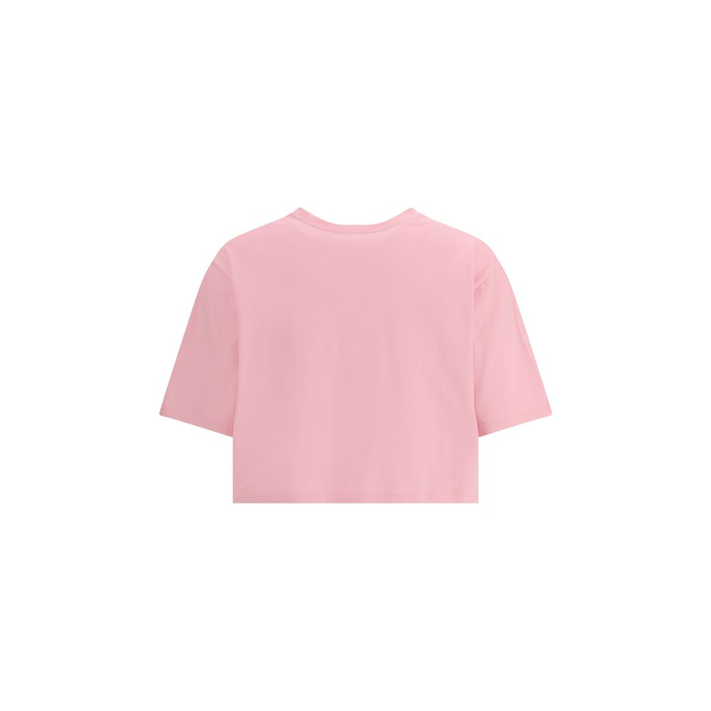 Back view of Balmain Multicolor Cotton T-Shirt in soft pink with ribbed crew neck and cropped fit, showcasing urban elegance and iconic style.