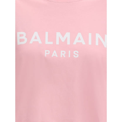 Balmain Multicolor Cotton T-Shirt with iconic logo print, showcasing modern style and elegance.