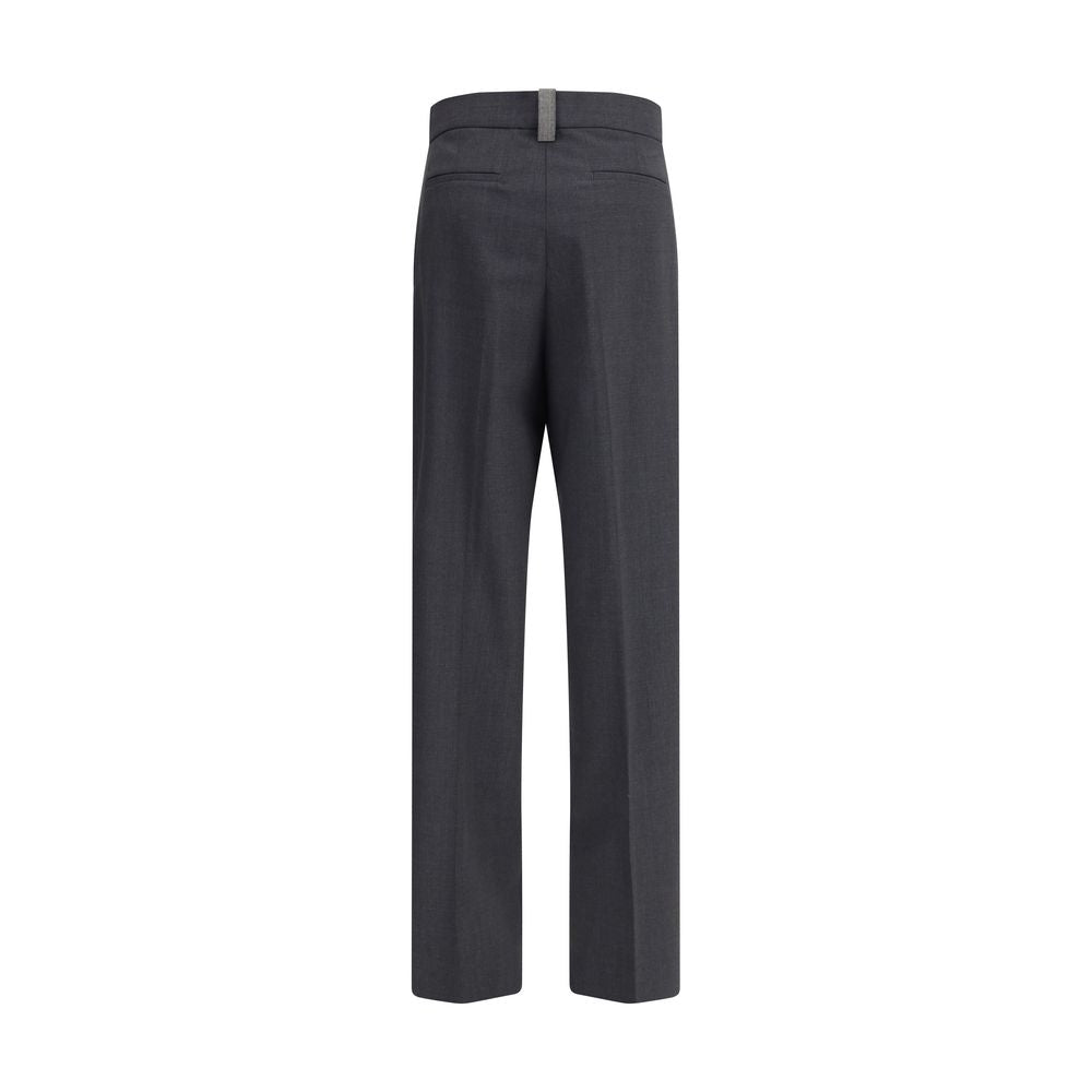 Back view of Fabiana Filippi Gray Fleece Wool Casual Pants with diamond thread loop detail.