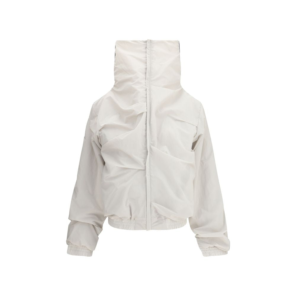 ALAINPAUL Gray Polyamide Full-Length Jacket with high collar and soft draping for AW25 season