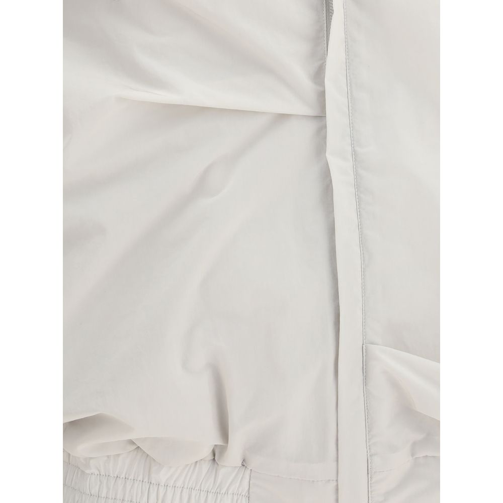 ALAINPAUL Gray Polyamide Full-Length Jacket showing soft draping and modern zipper detail, enhancing elegance and contemporary style.