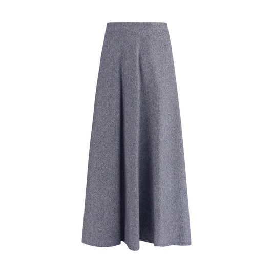 Sara Roka Blue Cotton Midi Skirt with flared silhouette, elegant denim-effect fabric, and discreet side zipper closure.