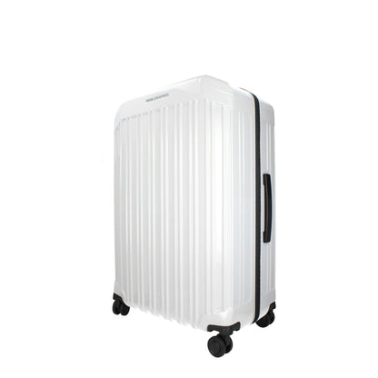 Piquadro Gray Polycarbonate Luggage And Travel with front logo, adjustable handle, TSA closure, 4 wheels, vintage effect in large size.