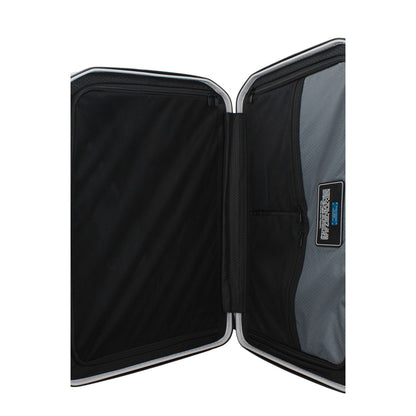 Interior view of Piquadro Gray Polycarbonate Luggage And Travel showing compartments and pockets.
