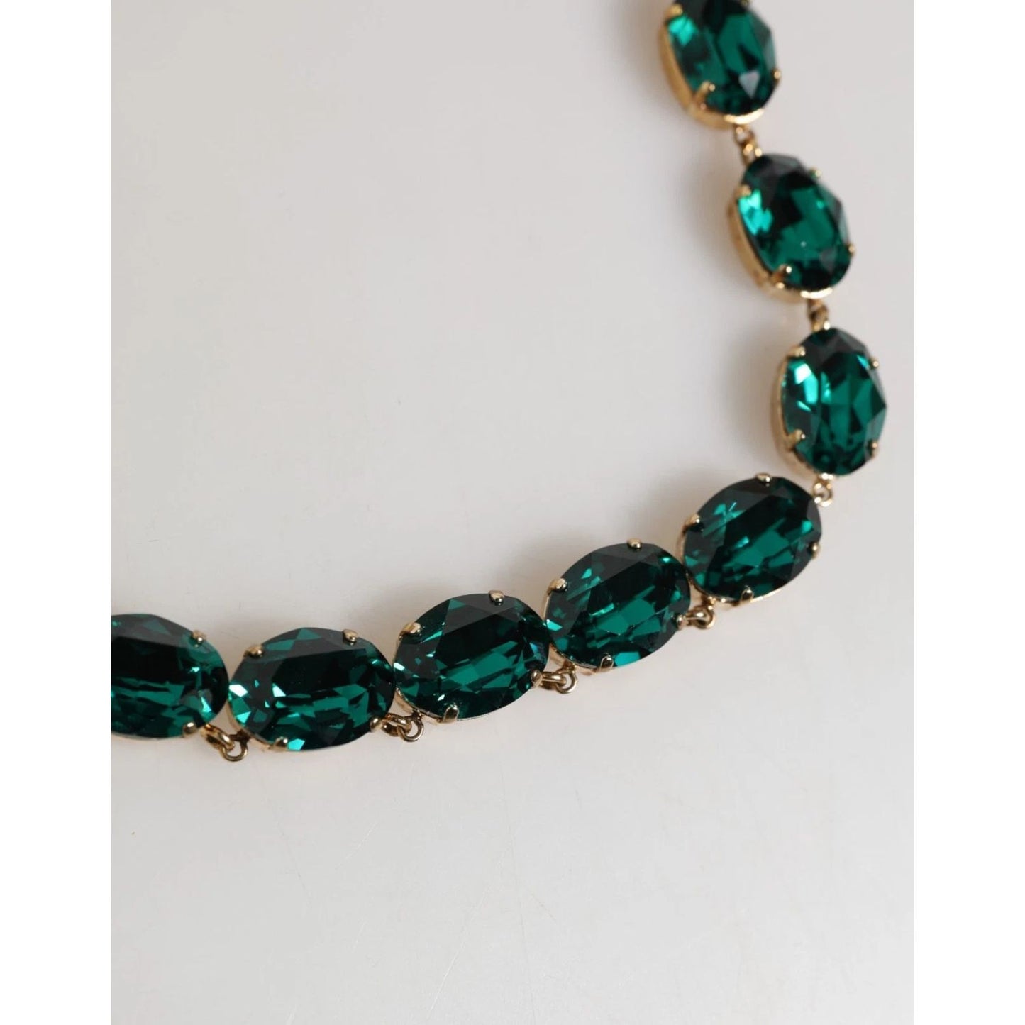 Dolce & Gabbana Red Rose Green Crystal Gold-Tone Chain Necklace