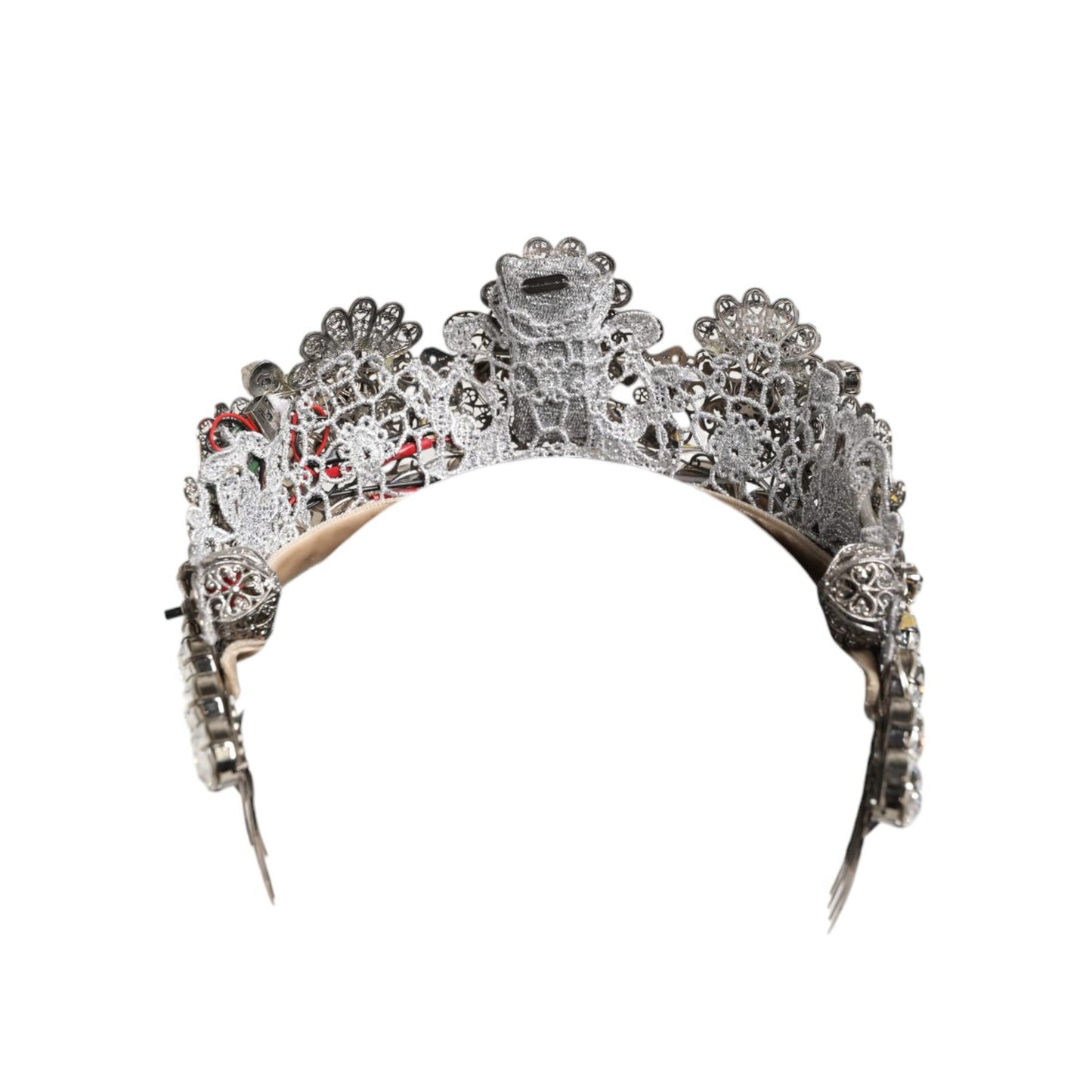 Dolce & Gabbana LED Crystal Embellished Silver Floral Filigree Crown Tiara