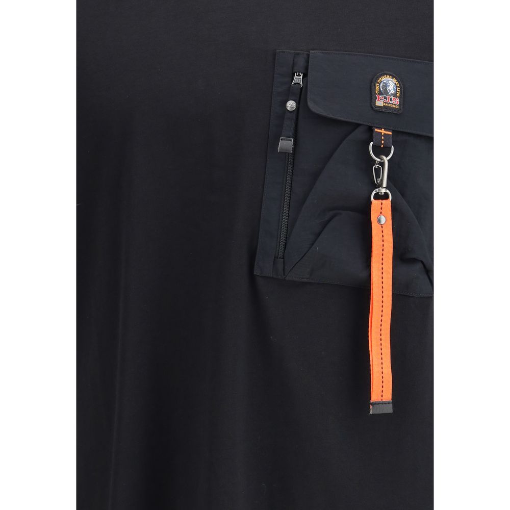 Close-up view of Parajumpers Black Cotton T-Shirt with pocket detail and logo