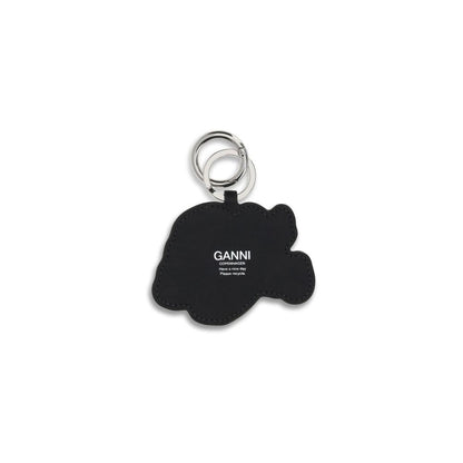 Ganni Multicolor Recycled Leather Keychain with dog shape and silver clasp, perfect accessory for keys, bags, or backpacks, AW25.