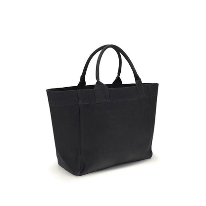 Ganni Black Recycled Cotton Shoulder Bag with top handles and large interior.
