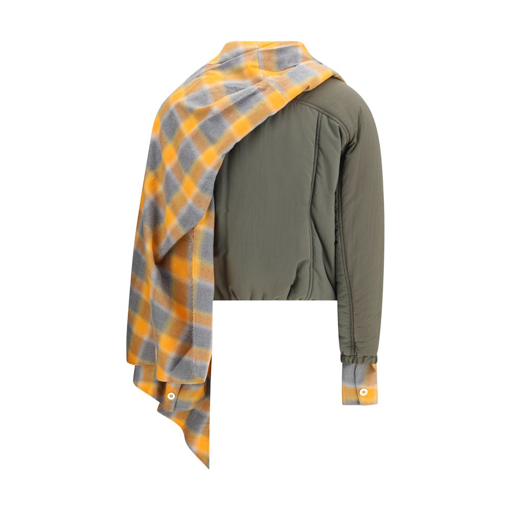 MARBELL Green Cotton Coat with quilted down, plaid scarf, and front zip closure, perfect for AW25.