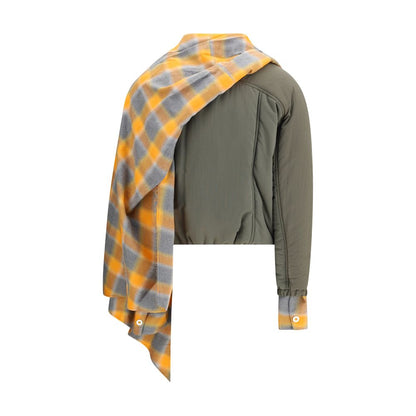 MARBELL Green Cotton Coat with quilted down, plaid scarf, and front zip closure, perfect for AW25.