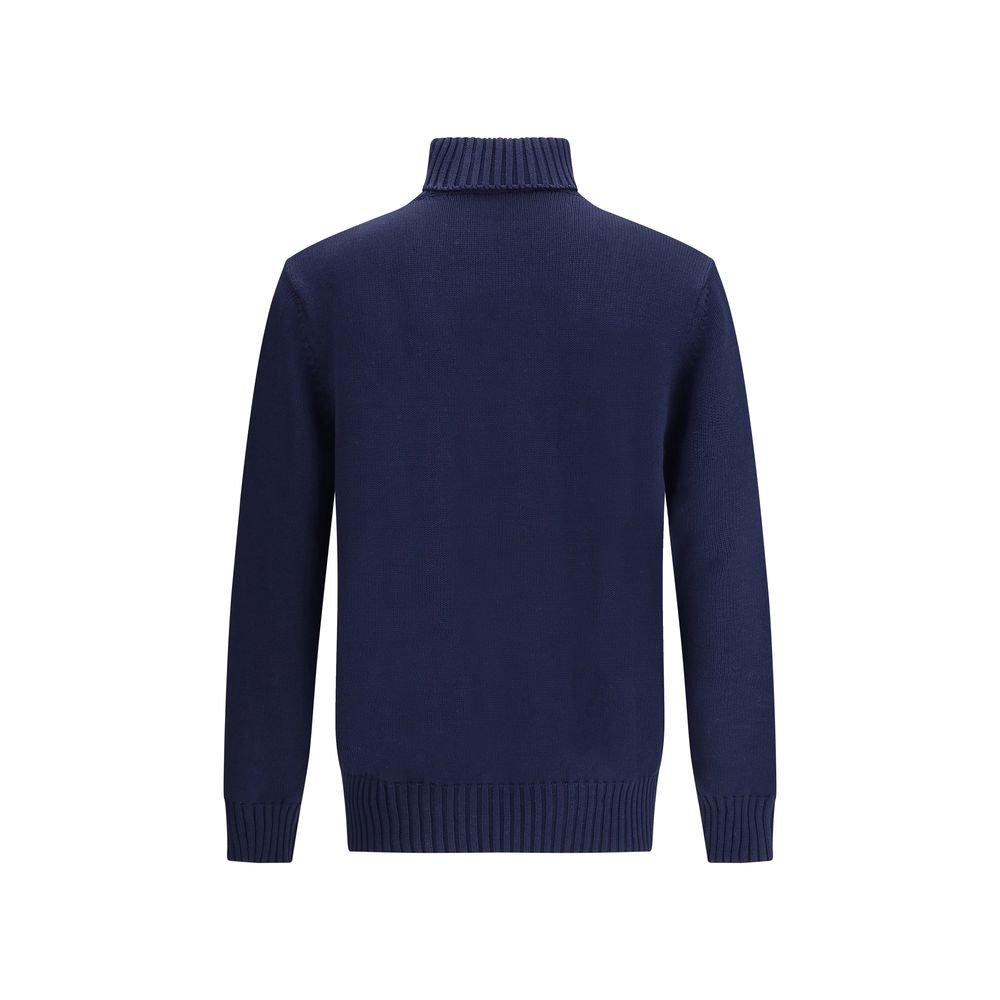 Givenchy Blue Cotton Sweatshirt with high collar and ribbed cuffs, showcasing back view in elegant design, perfect for minimal style lovers.