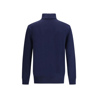 Givenchy Blue Cotton Sweatshirt with high collar and ribbed cuffs, showcasing back view in elegant design, perfect for minimal style lovers.