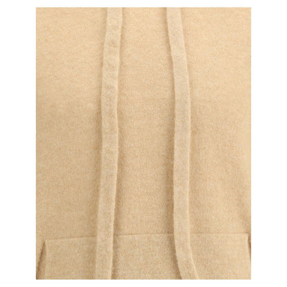 Close-up of Laneus Beige Cashmere Hoodie showing drawstring and soft texture.