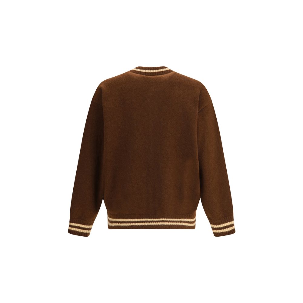 Laneus Brown Cashmere Bomber with ribbed cuffs and hem, featuring contrasting bands, back view.