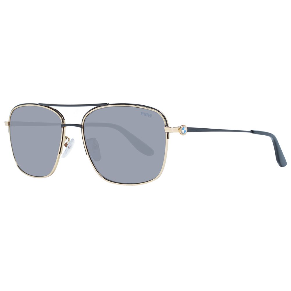 BMW Gold Men Sunglass with grey lenses, gold metal frame, and full-rim aviator style, offering 100% UVA & UVB protection.
