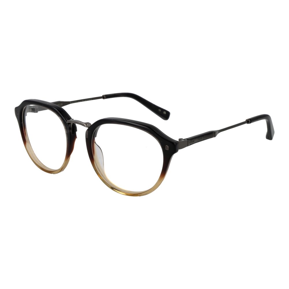 Ted Baker Multicolor Men Glasses Frame, multicolor acetate full-rim, panto style. Size 52-21-140, no spring hinge, includes branded case.