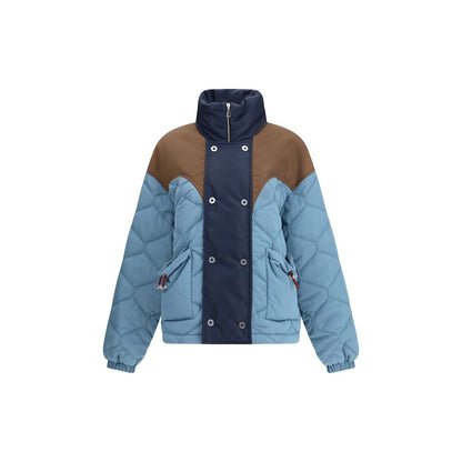 MARBELL Light Blue Polyamide Coat with double-breasted closure, contrasting shoulders, and quilted design for dynamic elegance.