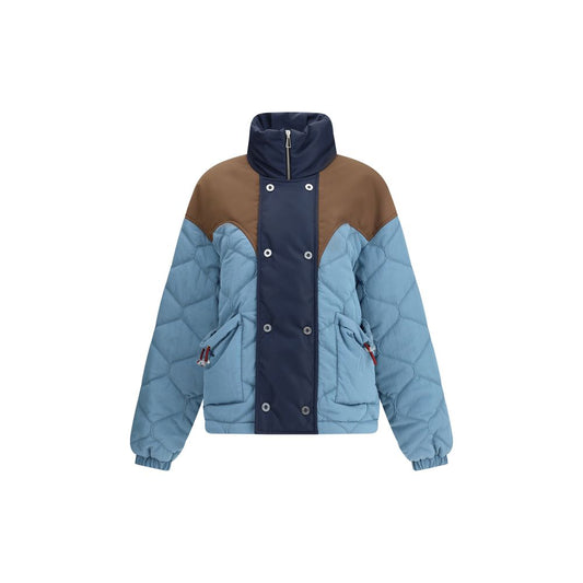 MARBELL Light Blue Polyamide Coat with double-breasted closure, contrasting shoulders, and quilted design for dynamic elegance.