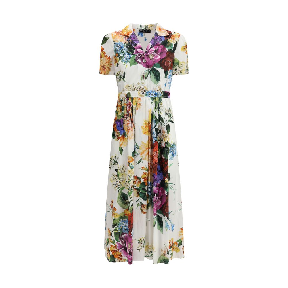 Dolce & Gabbana Multicolor Cotton Casual Dress with floral print and pleats, featuring button closure and side pockets for an elegant look.