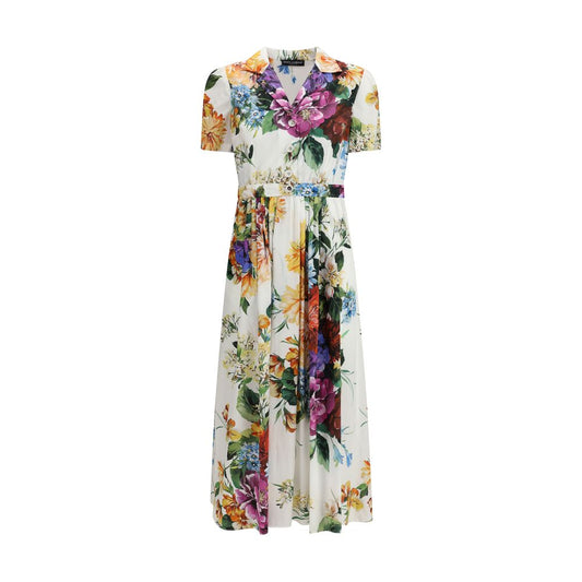 Dolce & Gabbana Multicolor Cotton Casual Dress with floral print and pleats, featuring button closure and side pockets for an elegant look.