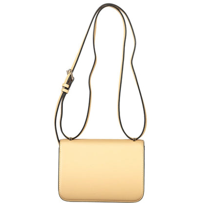 Mario Valentino Beige Polyethylene Handbag with adjustable strap and logo, featuring 4 internal pockets and automatic closure