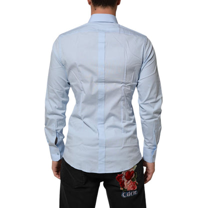 Dolce & Gabbana Light Blue Cotton GOLD Formal Men Dress Shirt