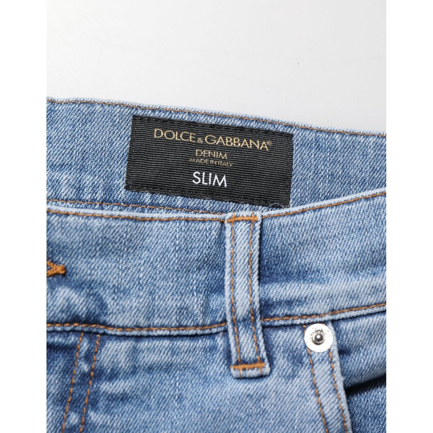 Dolce & Gabbana Blue Tattered Slim Fit Cotton Denim Jeans