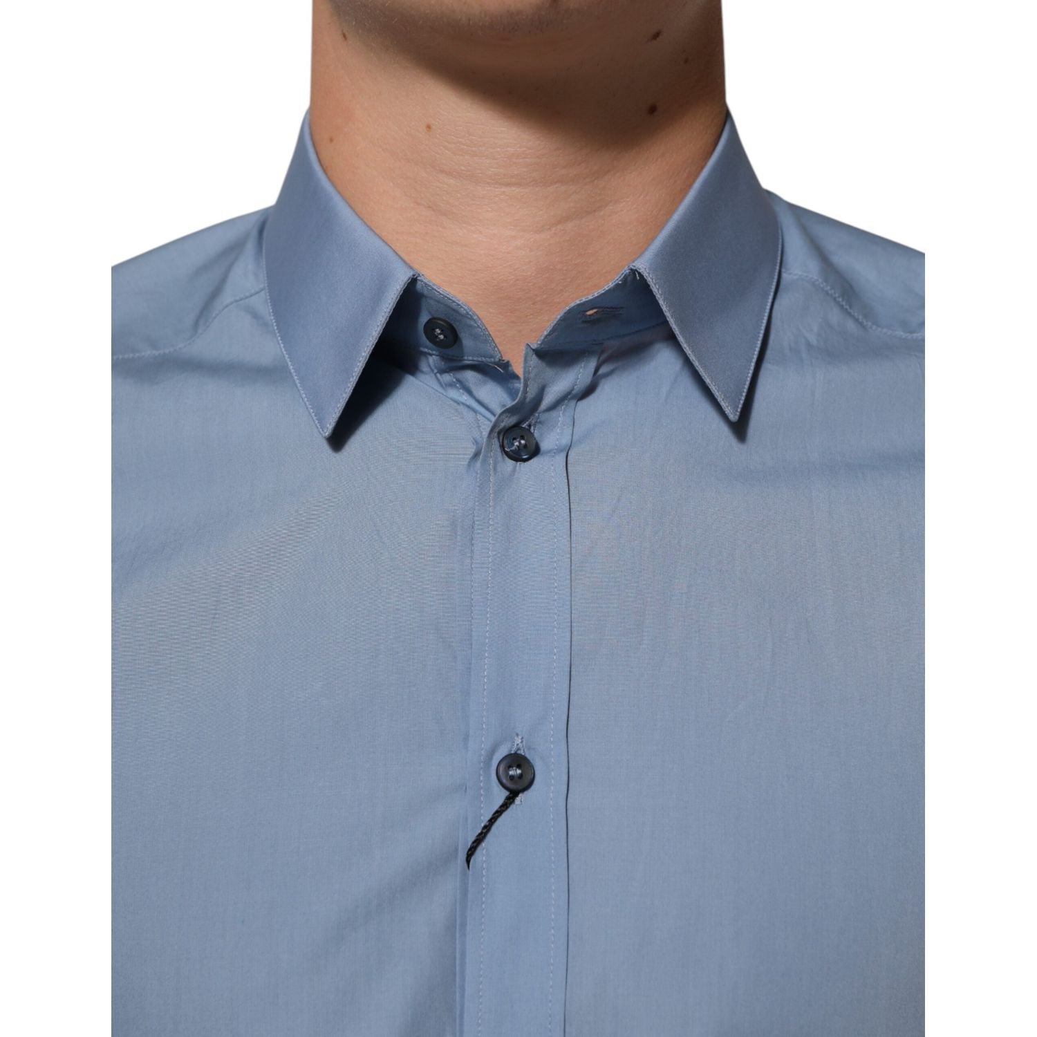 Dolce & Gabbana Blue Cotton Collared GOLD Formal Dress  Shirt