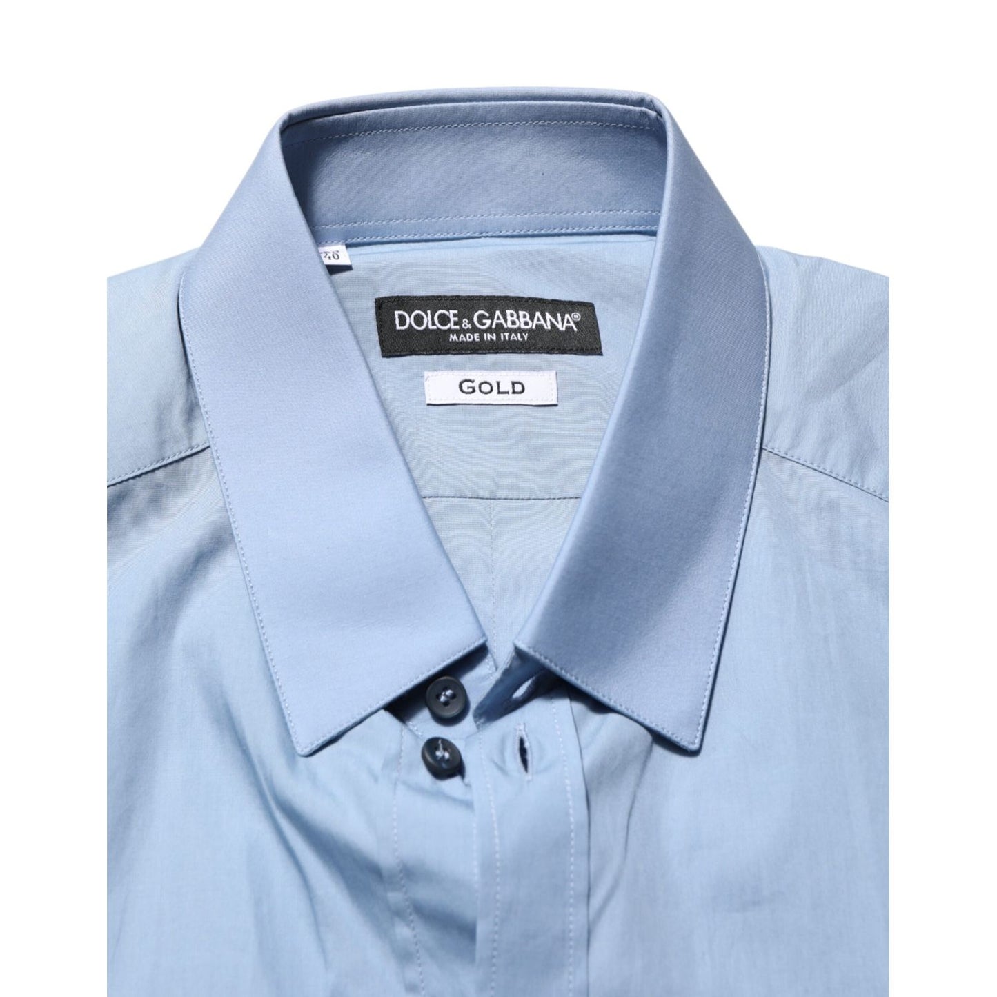 Dolce & Gabbana Blue Cotton Collared GOLD Formal Dress  Shirt