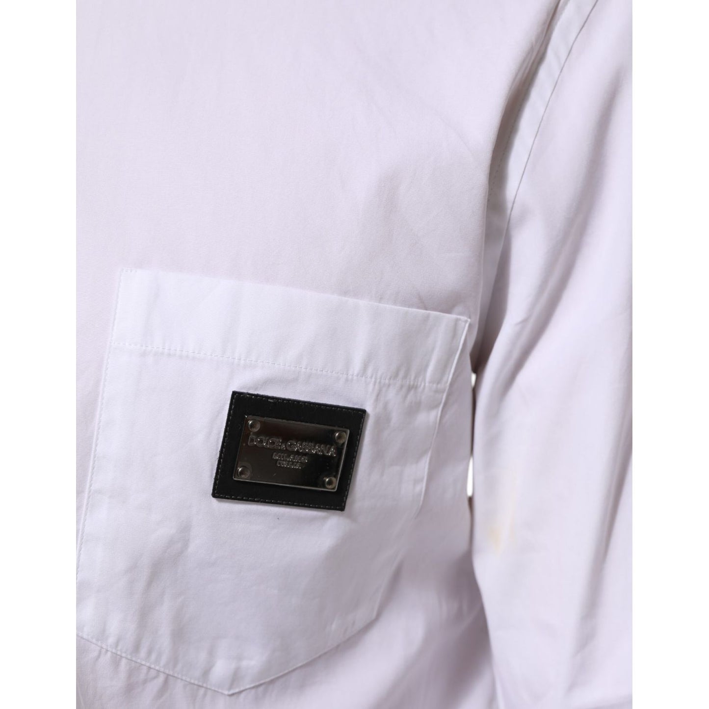 Dolce & Gabbana White Logo Plaque Collared Formal Dress  Shirt