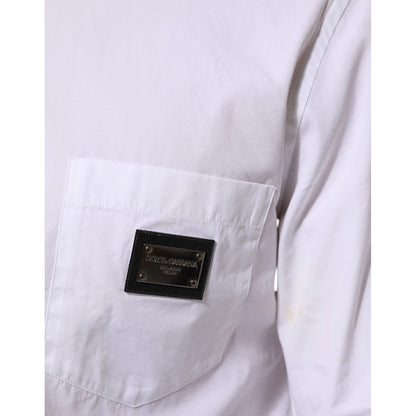 Dolce & Gabbana White Logo Plaque Collared Formal Dress  Shirt