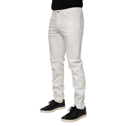 Dolce & Gabbana Off White Cotton Stretch Slim Fit Denim Jeans