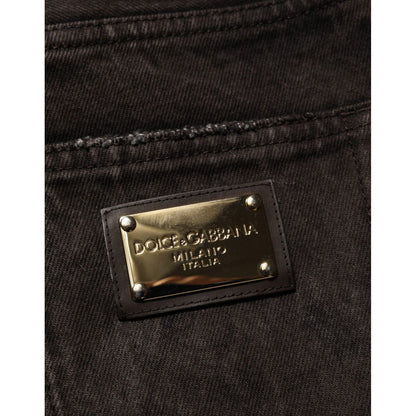 Dolce & Gabbana Black Cotton Tattered Denim Men Bermuda Short