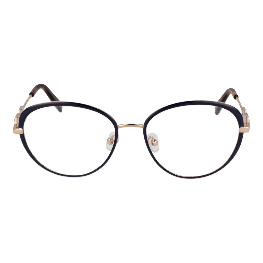 Emilio Pucci Blue Women Glasses Frame with round metal full-rim design, size 54-17-140, includes branded case, no spring hinge.