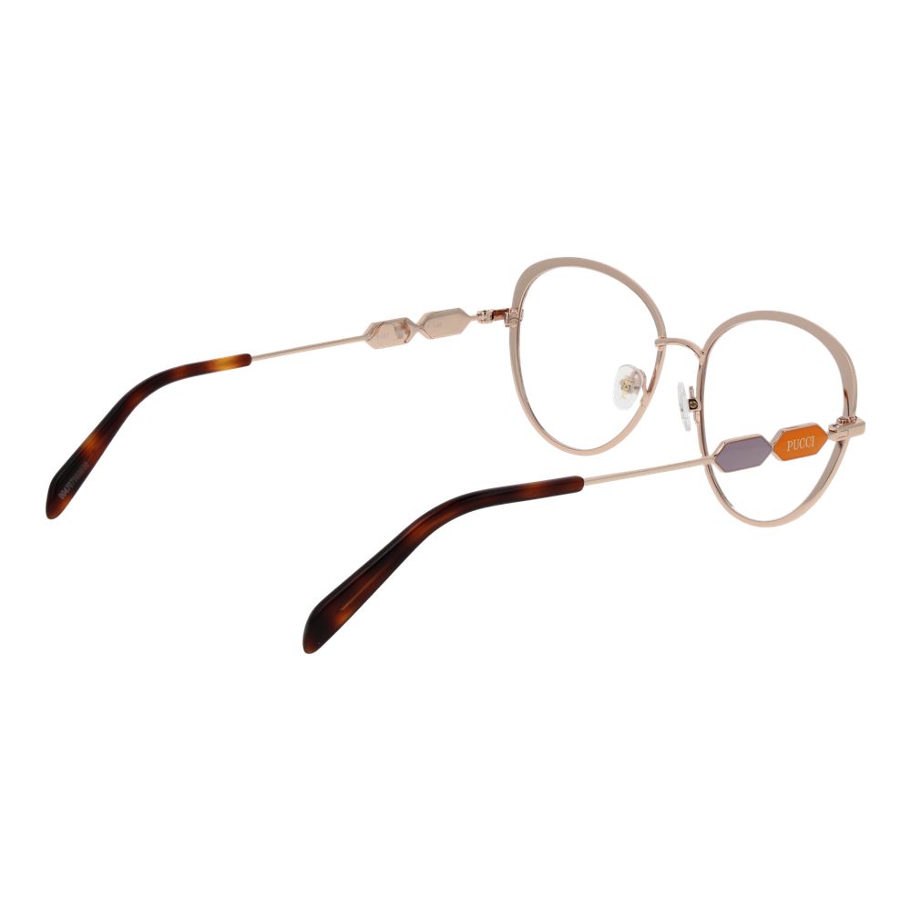Emilio Pucci Blue Women Glasses Frame, full-rim round metal design with demo lenses, blue color, size 54-17-140, includes branded case.
