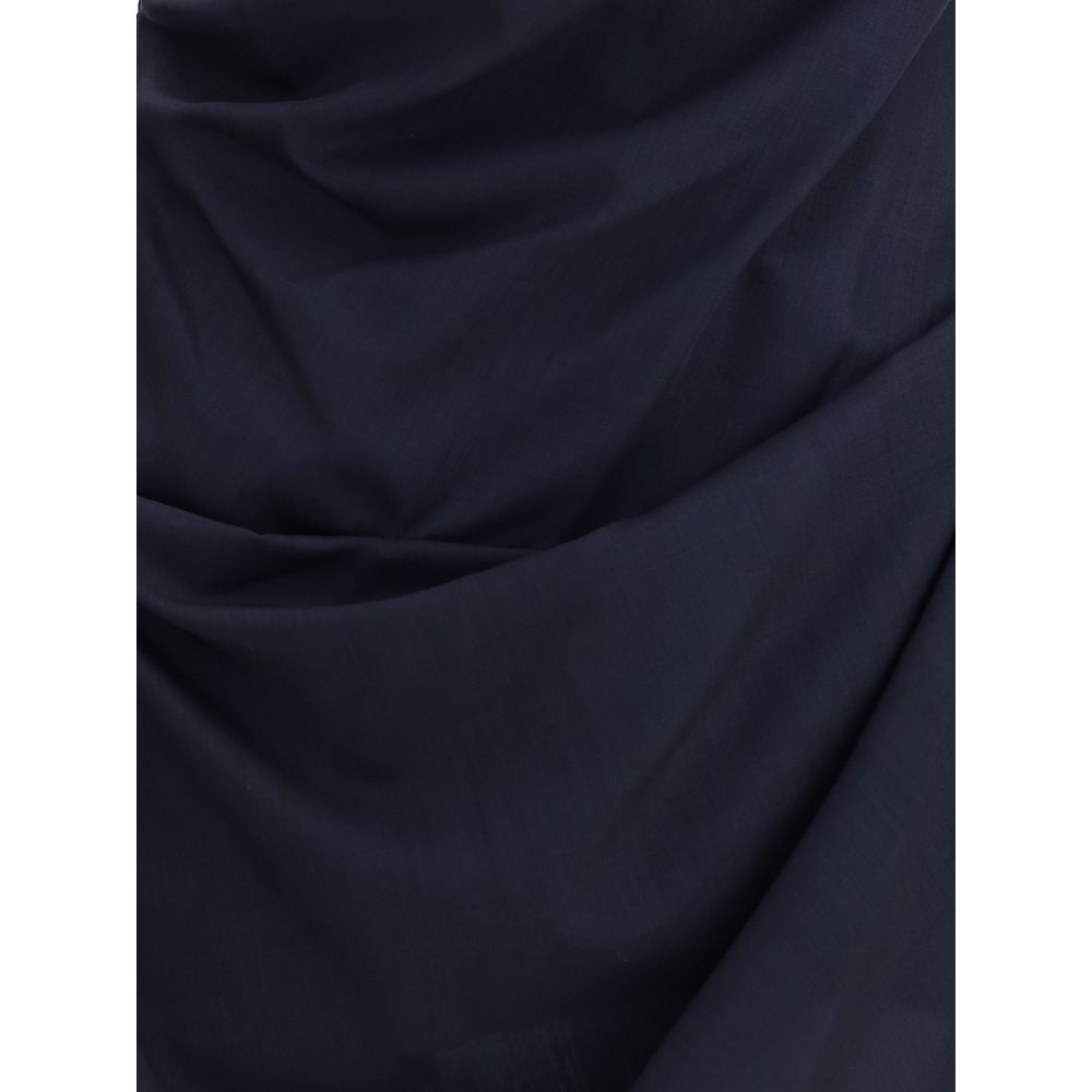 Vivienne Westwood Blue Wool Casual Dress fabric detail showing refined draping and asymmetrical design.